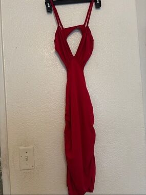 Red Cutout Bodycon Dress with Spaghetti Straps